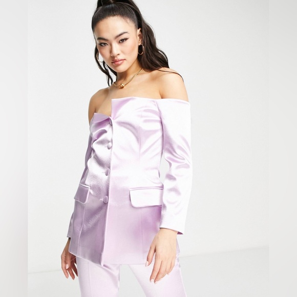 COPY - ASOS coord set lilac lavender purple off shoulder button blazer & matchi… - Picture 2 of 7